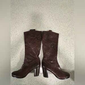 Frye Carson Mid Heel Tab Pull On Brown Leather Women's Boots 8.5